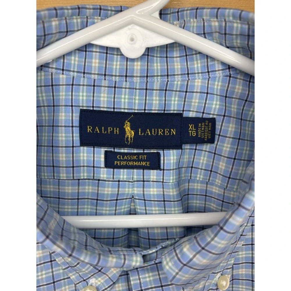 Polo Ralph Lauren Mens Shirt Performance Blue Plaid XL Classic Fit Long Sleeve